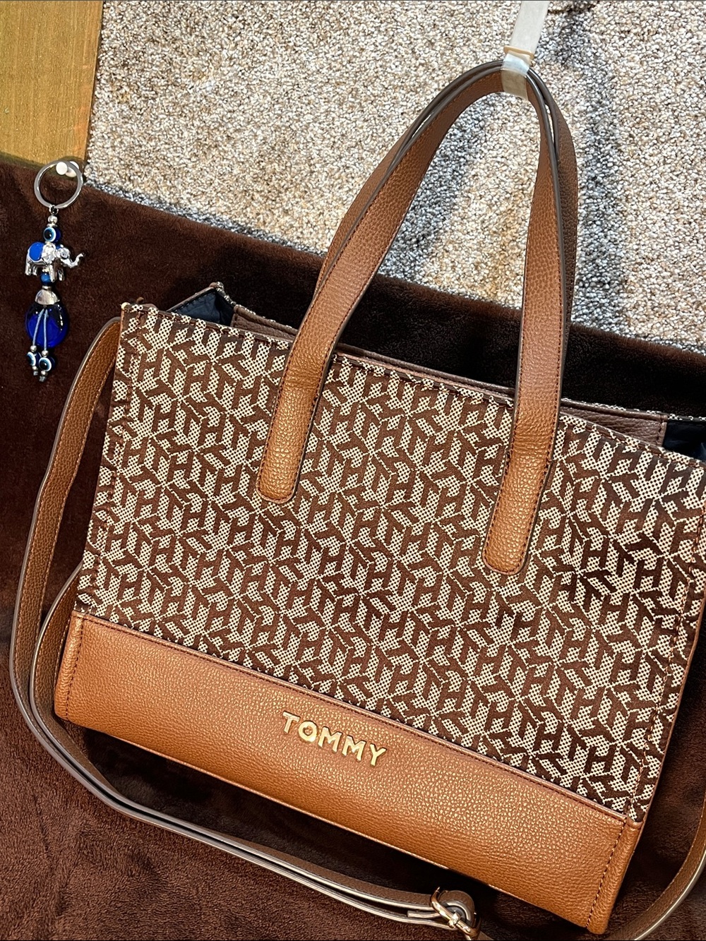 Tommy Hilfiger Brown & Tan Monogram Tote